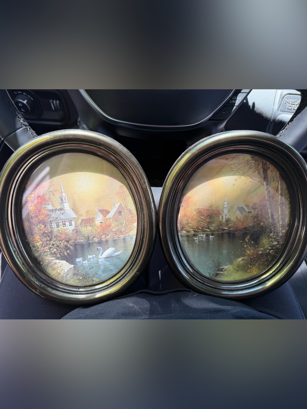 Vintage Homco Framed Swan -Autumn. Set of two.